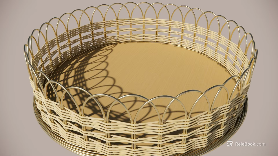 Handwoven Natural Bamboo Circular Basket With Intricate Weave Design For Storage 3d model 