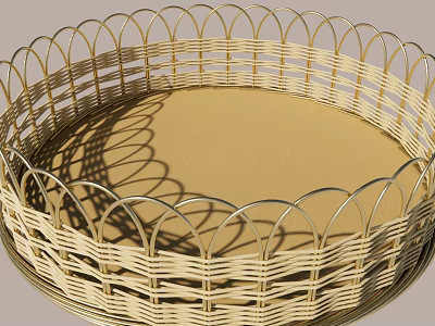 Handwoven Natural Bamboo Circular Basket With Intricate Weave Design For Storage 3d model