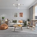 Modern Living and Dining Room Interior With Sofa Coffee Table Chandelier And Plants