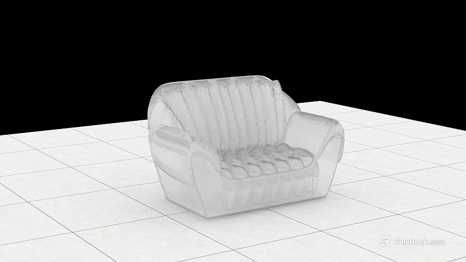 Transparent Single Sofa on White Tile Floor with Black Background 3d model 