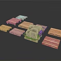 Multiple Wooden Pallets Arranged With Central Green Covered Item