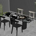 Modern Dining Table Set With Marble Tabletop Black Legs And Chairs In Bright Space