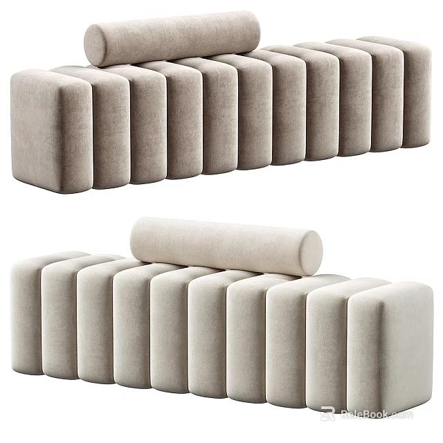 Modern Beige Upholstered Sofa Bench With Cylindrical Modules And Soft Cushion Design 3d model