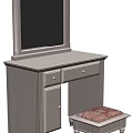 White Dressing Table with Mirror Drawers Cabinet and Stool Featuring Floral Pattern Cushion