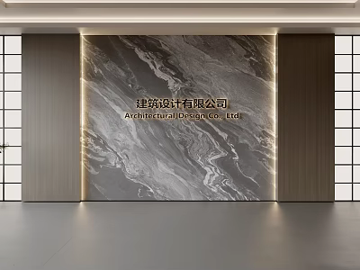 Elegant Modern Marble Background Wall With Company Name And Lattice Windows 3d model