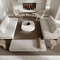 Modern Light Colored Sofa and Coffee Table Set in Living Room with Fireplace