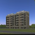 Modern Residential Building Exterior Featuring Multiple Balconies And Green Landscaped Area