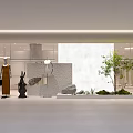 Modern Clothing Store Interior With Mannequins Clothing Displays Decorative Plants And Minimalist Design