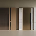 Modern Elevator Doors With Wooden And Stone Panel Accents In Neutral Tones