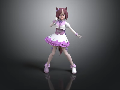 3D Animated Character Model With Pink White Outfit Cat Ears Tail And Dancing Pose 3d model