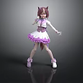 3D Animated Character Model With Pink White Outfit Cat Ears Tail And Dancing Pose