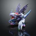 Mechanical Dinosaur Character With Winged Design Sharp Claws Red Eyes White Blue Body 3d model