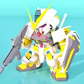 Chibi Robot Mecha Model With White Yellow Gray Armor And Gun 3d model