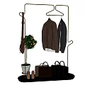 Stylish Clothes Hanger With Hanging Jackets Side Bag Green Plant And Leather Handbags