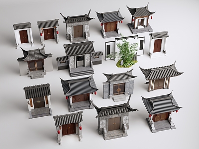 New Chinese Courtyard Door Entrance Door Villa Courtyard Door Ancient Building Door Head Eaves View Wall Enclosure 3d model