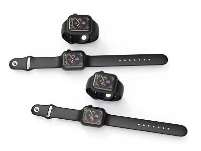 Three Stylish Smart Watches With Black Straps And Different Digital Dial Designs 3d model