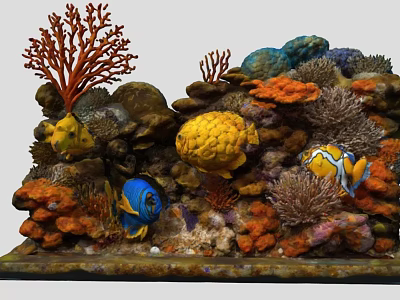 Colorful Tropical Fish Including Yellow Blue and Orange Striped Varieties in Vibrant Coral Reef Ecosystem 3d model