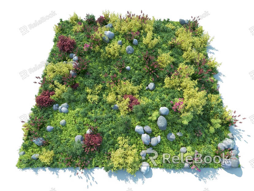 Plant Shrub Combination Stone Block Flowers Flowers Flowers Green Plants Grass model