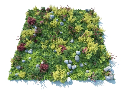 Plant Shrub Combination Stone Block Flowers Green Plants Grass model