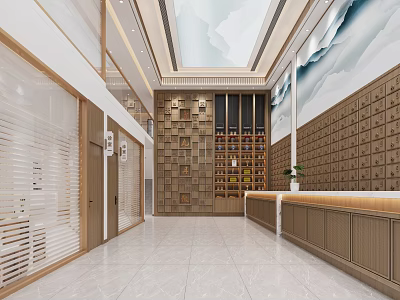 Hospital Outpatient Clinic Modern Interior With Medicine Cabinets And Reception Counter 3d model