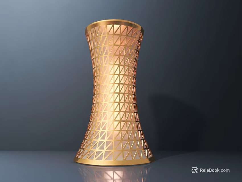 Modern Golden Table Lamp With Geometric Grid Design For Home Decor 3d model 