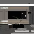 Modern Living Room Interior Design With TV Wall Sofa Coffee Table And Plant