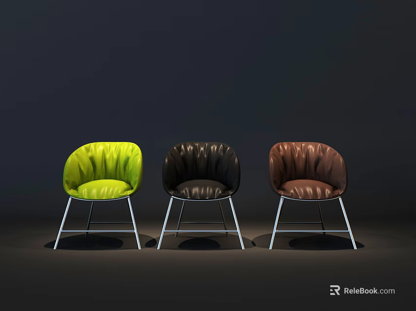 Modern Dining Chairs With Green Black Brown Pleated Seats And Metal Legs 3d model 