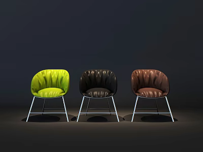 Modern Dining Chairs With Green Black Brown Pleated Seats And Metal Legs 3d model
