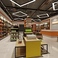 Modern Retail Supermarket Interior With Shelves And Assorted Products