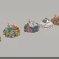 Colorful Miniature Block Structures Showcasing Various Colors And Small Decorations