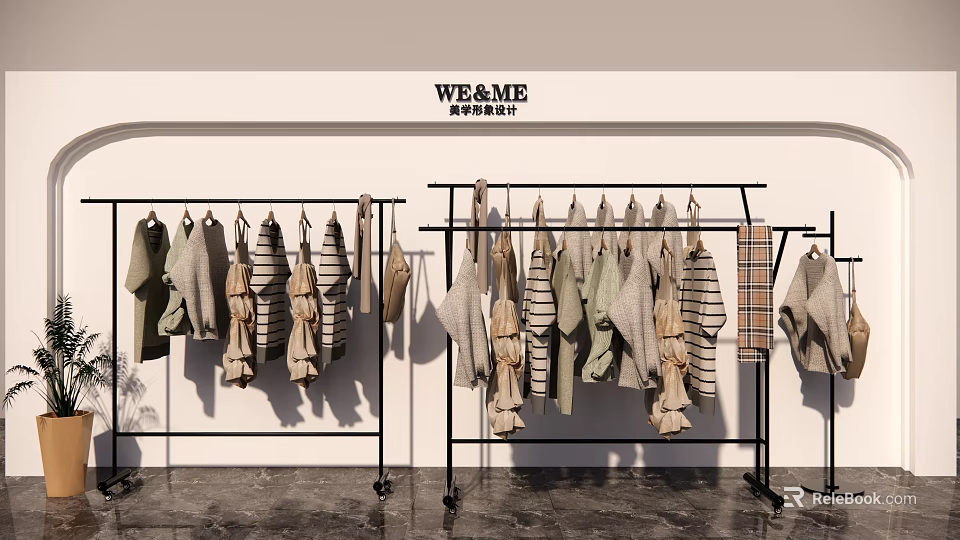 Clothes Rack Displaying Multiple Casual Knitwear And Striped Sweaters In Retail Store 3d model 