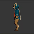 Anthropomorphic Goat Character In Blue Outfit With Red Bag And Curved Horns