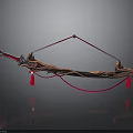 Artistic Ornate Traditional Bow Weapon With Intricate Carvings And Red Tassels