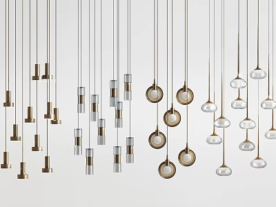 Stylish Hanging Pendant Lights With Metallic And Glass Designs In Spherical And Cylindrical Forms 3d model