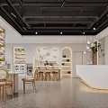 Modern Boutique Store Interior Featuring Shelves With Products White Counter And Wooden Chairs