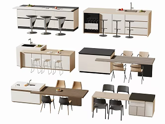 Modern Western Kitchen Bar Nakajima Dining Table and Chair Dining Island Table 3d model