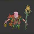 Wise Old Man With White Hair Beard Green Purple Clothes Lantern Owl Staff