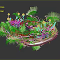 Cartoon Scene Featuring Floral Wreath With Vines Colorful Flowers Green Leaves And White Pom Poms