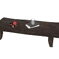 Rustic Wooden Coffee Table With Fresh Apple Mug And Stacked Books On Surface 3d model