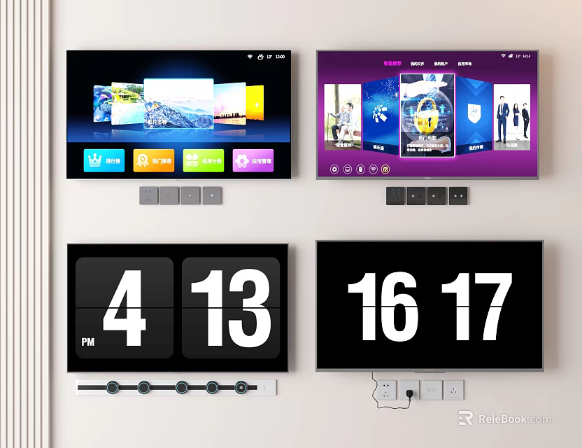Smart TV Screens Showing Digital Display And Colorful Interface Features 3d model