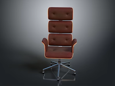 Brown Upholstered Office Chair With Multi-layer Backrest And Metal Swivel Base 3d model