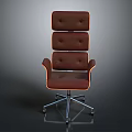 Brown Upholstered Office Chair With Multi-layer Backrest And Metal Swivel Base