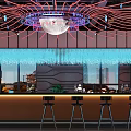 Modern Bar Interior With Neon Gradient Lighting Stocked Bottle Shelves And High Stools 3d model
