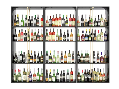 Stylish Modern Wine Cabinet With Multiple Shelves And Various Wine Bottles Storage 3d model