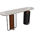 Modern Long Console Table With Light Tabletop Metal Frame Brown Panel And Black Cylindrical Support