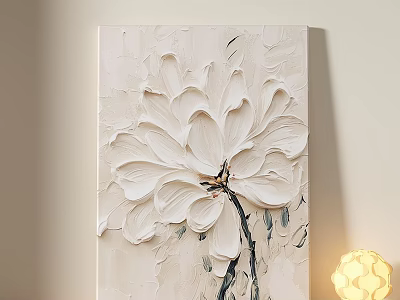 White Textured Flower Painting As Modern Wall Decor With Yellow Lamp 3d model