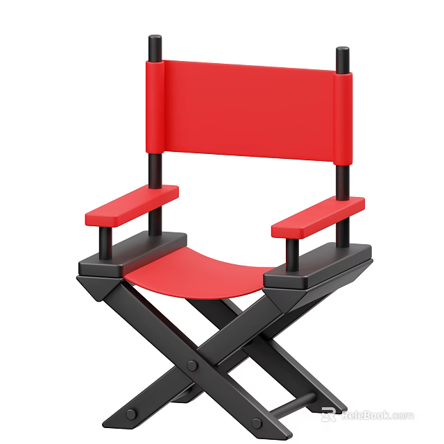 Red Foldable Stool With Black Metal Frame Padded Seat Backrest And Armrests 3d model 