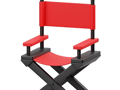 Red Foldable Stool With Black Metal Frame Padded Seat Backrest And Armrests 3d model