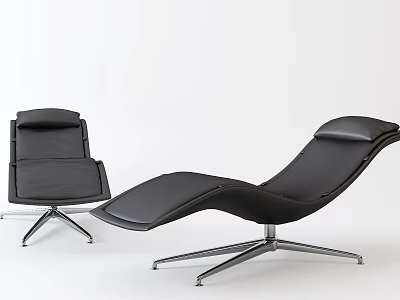 Modern Black Leather Lounge Chair With Curved Design And Metal Base 3d model