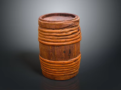 Handcrafted Wooden Barrel With Woven Strips Natural Texture And Rustic Design 3d model